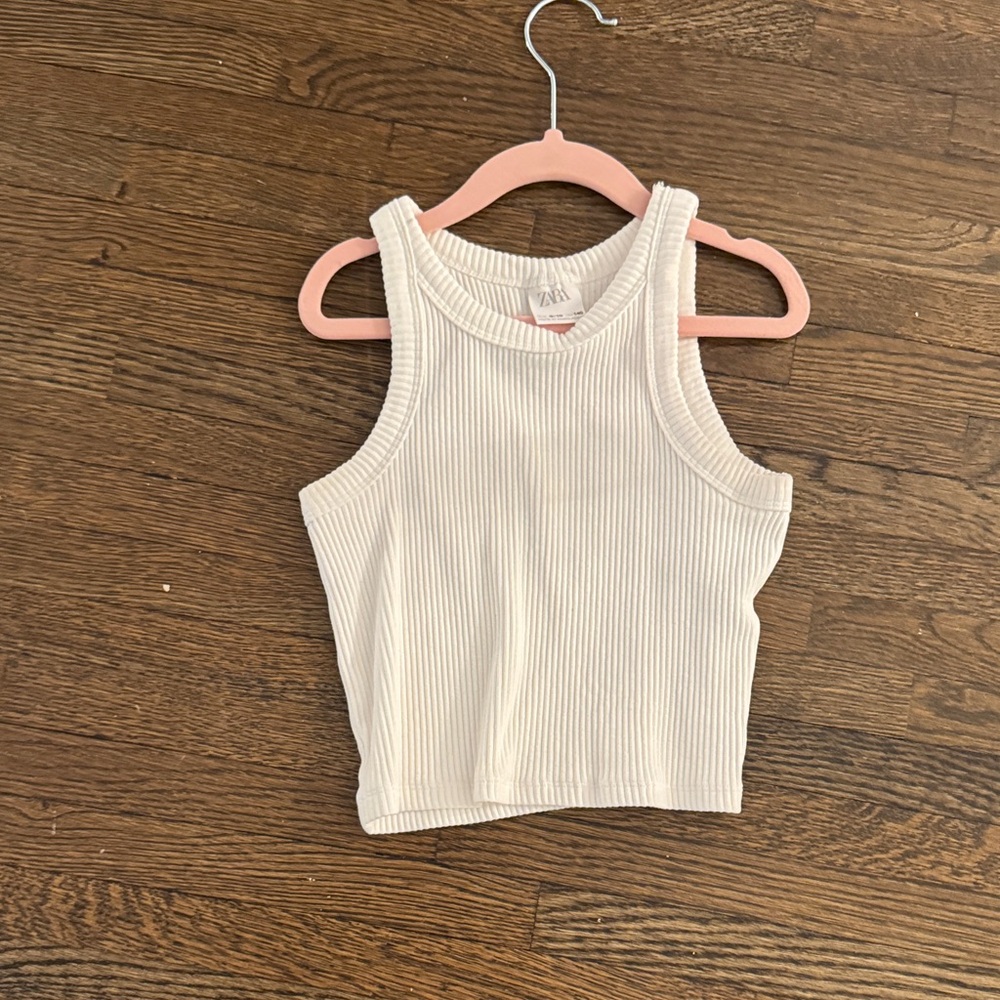 Zara White Ribbed Top
